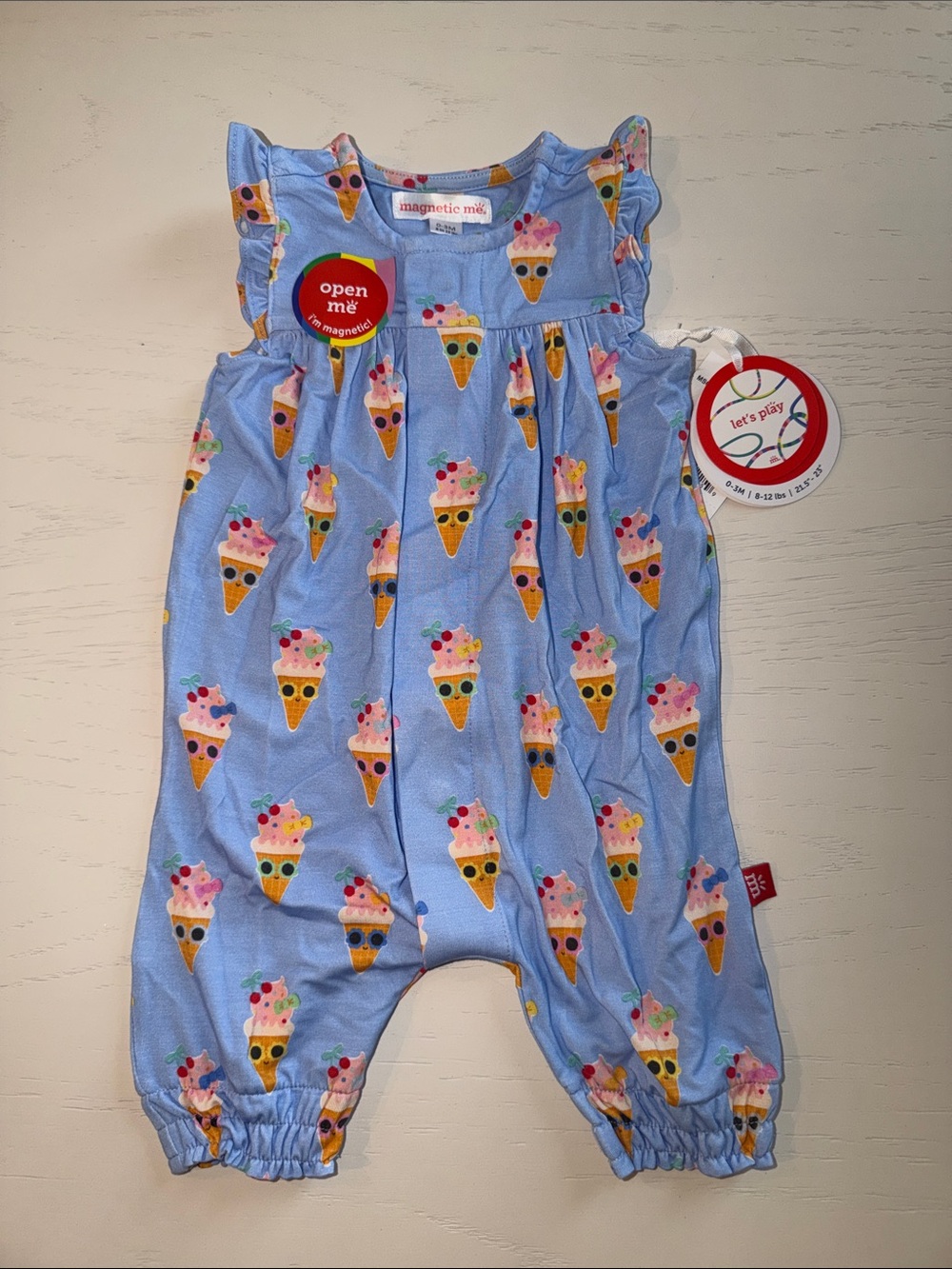 Magnetic Me Melt Gala Ice Cream Flutter Sleeve Romper 0-3 3-6 9-12 months